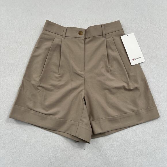 lululemon athletica Pants - NWT Lululemon LuluLinen High-Rise Pleated Short 6" Sheer Oak Tan Linen Blend 27